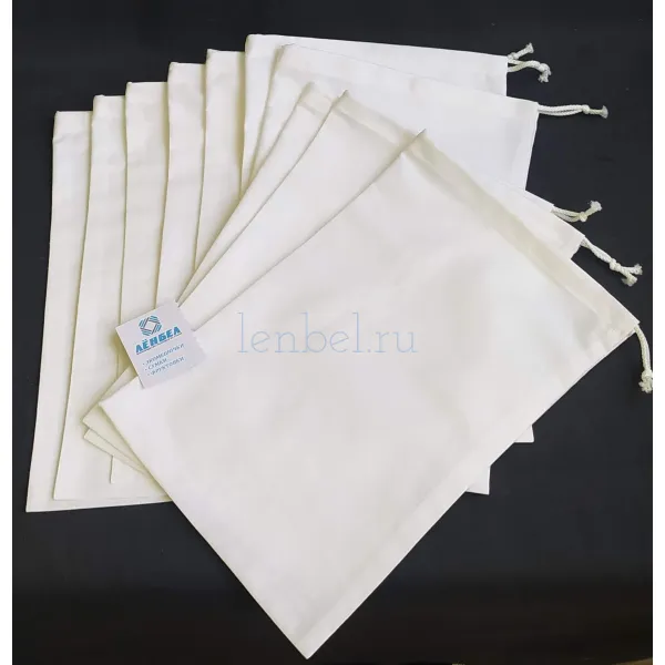 Набор белых хлопоковых экомешочков 10 шт. (арт.3333) на заказ оптом с лого